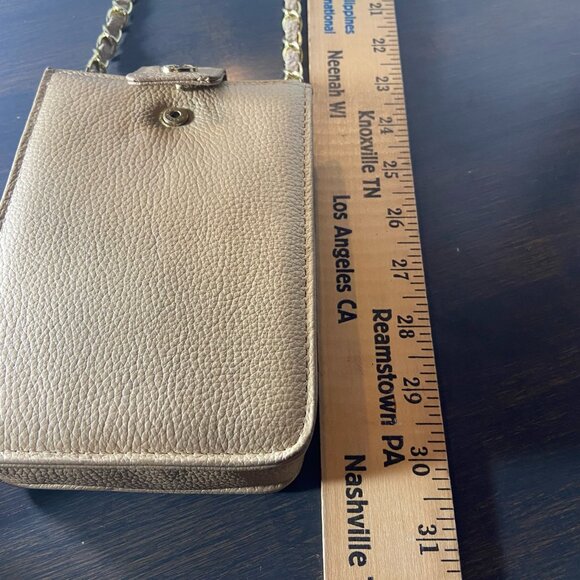Gold Genuine Leather Mini Crossbody Bag – Chain Strap – Pebbled Leather - Picture 10 of 10